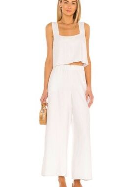 Show Me Your Mumu Tara Set Linen Blend Crop Top Wide Leg Pant in White size XS/S